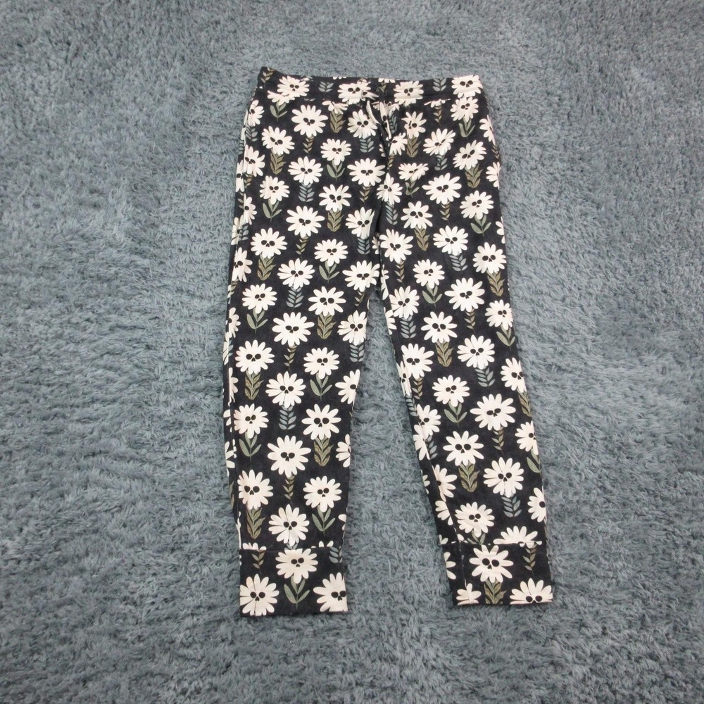 Wildwoven Pajama Pants Womens Medium Black Skull Daisy Bamboo Terry Lounge NWT